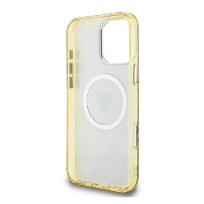 Guess IML 4G Glitter And Triangle Logo MagSafe Case - хибриден удароустойчив кейс с MagSafe за iPhone 16 Pro (кафяв-жълт) 6