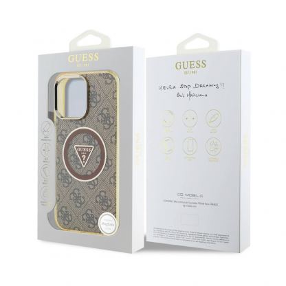 Guess IML 4G Glitter And Triangle Logo MagSafe Case - хибриден удароустойчив кейс с MagSafe за iPhone 16 Pro (кафяв-жълт) 7