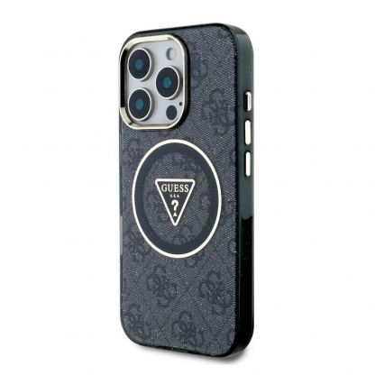 Guess IML 4G Glitter And Triangle Logo MagSafe Case - хибриден удароустойчив кейс с MagSafe за iPhone 16 Pro (черен) 2