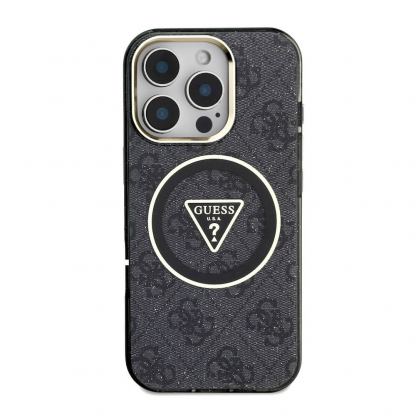 Guess IML 4G Glitter And Triangle Logo MagSafe Case - хибриден удароустойчив кейс с MagSafe за iPhone 16 Pro (черен) 3
