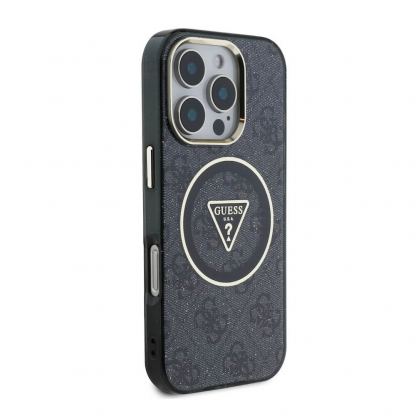 Guess IML 4G Glitter And Triangle Logo MagSafe Case - хибриден удароустойчив кейс с MagSafe за iPhone 16 Pro (черен) 4