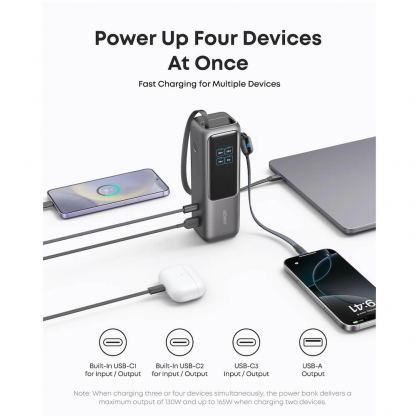 Anker Laptop Power Bank With Built-In Retractable Cables 25000 mAh 165W - външна батерия с вградени 2xUSB-C кабели и USB-C, USB-A портове и технология за бързо зареждане (черен) 5