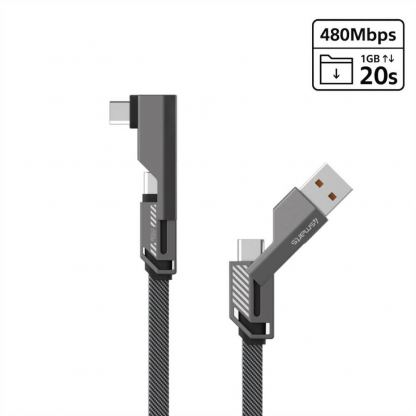 4smarts ComboCord Flat Right Angle USB-C to USB-C Adapter Cable 240W - качествен USB-C към USB-C кабел и USB-C към USB-C адаптер (150 см) (тъмносив) 4
