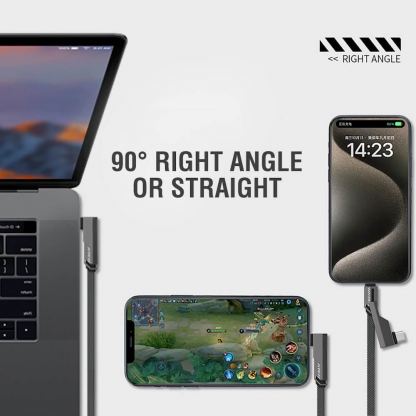 4smarts ComboCord Flat Right Angle USB-C to USB-C Adapter Cable 240W - качествен USB-C към USB-C кабел и USB-C към USB-C адаптер (150 см) (тъмносив) 5