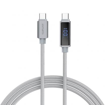 4smarts DigitCord USB-C to USB-C 100W Cable - здрав кабел с въжена оплетка и дисплей, за зареждане на устройства с USB-C порт (150 см) (сив) 2
