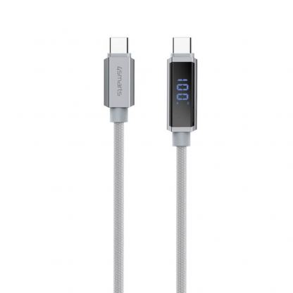 4smarts DigitCord USB-C to USB-C 100W Cable - здрав кабел с въжена оплетка и дисплей, за зареждане на устройства с USB-C порт (150 см) (сив) 3