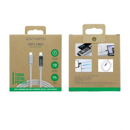 4smarts DigitCord USB-C to USB-C 100W Cable - здрав кабел с въжена оплетка и дисплей, за зареждане на устройства с USB-C порт (150 см) (сив) 9