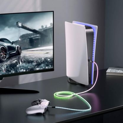 4smarts RGBCord USB-C to USB-C Cable 60W - здрав кабел с бързо зареждане и подсветка за устройства с USB-C порт (150 см) (цветен) 6