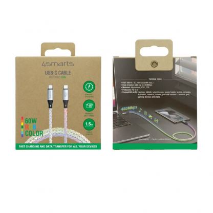 4smarts RGBCord USB-C to USB-C Cable 60W - здрав кабел с бързо зареждане и подсветка за устройства с USB-C порт (150 см) (цветен) 9