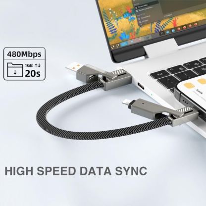 4smarts USB-C Flat ComboCord Cable 240W With Keyring Cable Set - комплект многофункционален кабел за USB-C, Lightning и USB-A стандарти и кабел тип ключодържател (150 см) (тъмносив)  6