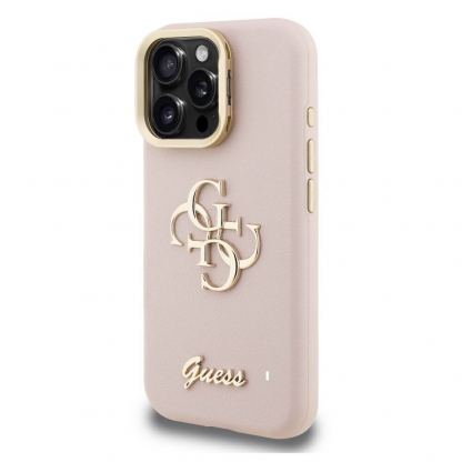 Guess PU 4G Grained Logo Stand Hard Case - дизайнерски кожен кейс с вградена поставка за iPhone 16 Pro Max (розов) 2