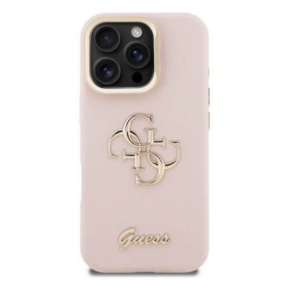 Guess PU 4G Grained Logo Stand Hard Case - дизайнерски кожен кейс с вградена поставка за iPhone 16 Pro Max (розов) 3