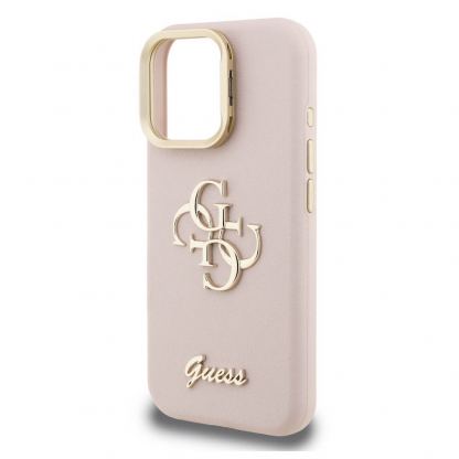 Guess PU 4G Grained Logo Stand Hard Case - дизайнерски кожен кейс с вградена поставка за iPhone 16 Pro Max (розов) 5