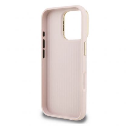 Guess PU 4G Grained Logo Stand Hard Case - дизайнерски кожен кейс с вградена поставка за iPhone 16 Pro Max (розов) 6