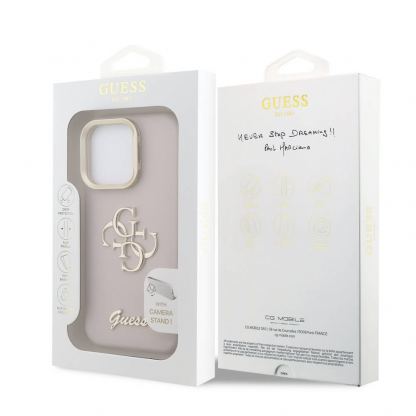 Guess PU 4G Grained Logo Stand Hard Case - дизайнерски кожен кейс с вградена поставка за iPhone 16 Pro Max (розов) 7