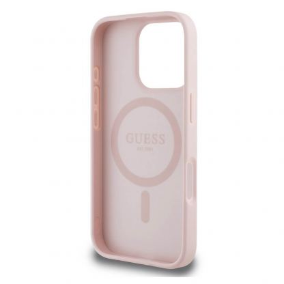 Guess PU Grained Magnolia MagSafe Leather Hard Case - дизайнерски кожен кейс с MagSafe за iPhone 16 Pro (розов) 6