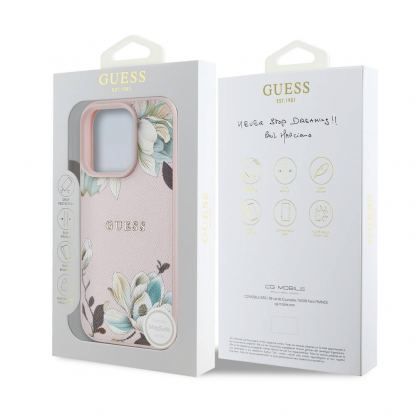 Guess PU Grained Magnolia MagSafe Leather Hard Case - дизайнерски кожен кейс с MagSafe за iPhone 16 Pro (розов) 7