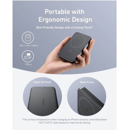 Anker MagGo Qi2 Slim Magnetic Wireless Charging Power Bank 10000 mAh 15W - преносима външна батерия с USB-C порт и безжично зареждане с MagSafe (черен) 5
