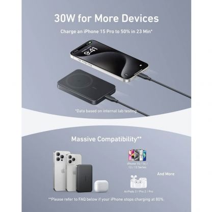 Anker MagGo Qi2 Slim Magnetic Wireless Charging Power Bank 10000 mAh 15W - преносима външна батерия с USB-C порт и безжично зареждане с MagSafe (черен) 6