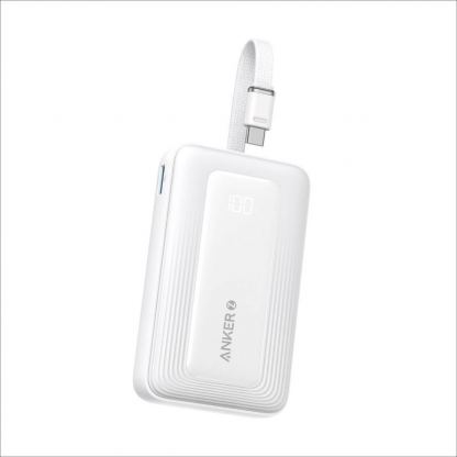 Anker Zolo Power Bank 30W 10000 mAh - външна батерия с вграден USB-C кабел, USB-C и USB-A портове и технология за бързо зареждане (бял) 4