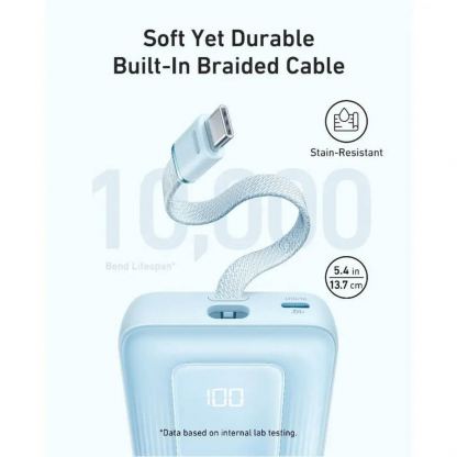 Anker Zolo Power Bank 30W 10000 mAh - външна батерия с вграден USB-C кабел, USB-C и USB-A портове и технология за бързо зареждане (бял) 6