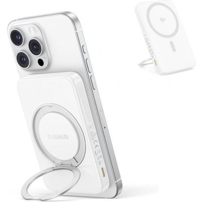 Baseus PicoGo Qi2 Magnetic Wireless Charging Power Bank 5000 mAh 20W - преносима външна батерия с USB-C порт и безжично зареждане с MagSafe (бял) 4