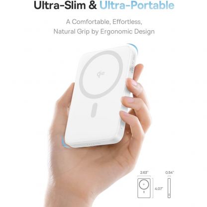 Baseus PicoGo Qi2 Magnetic Wireless Charging Power Bank 5000 mAh 20W - преносима външна батерия с USB-C порт и безжично зареждане с MagSafe (бял) 6