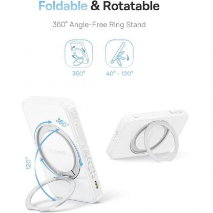 Baseus PicoGo Qi2 Magnetic Wireless Charging Power Bank 5000 mAh 20W - преносима външна батерия с USB-C порт и безжично зареждане с MagSafe (бял) 7