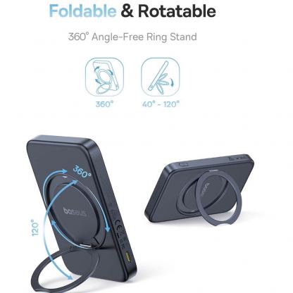 Baseus PicoGo Qi2 Magnetic Wireless Charging Power Bank 5000 mAh 20W - преносима външна батерия с USB-C порт и безжично зареждане с MagSafe (черен) 8