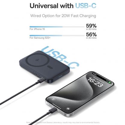 Baseus PicoGo Qi2 Magnetic Wireless Charging Power Bank 5000 mAh 20W - преносима външна батерия с USB-C порт и безжично зареждане с MagSafe (черен) 9