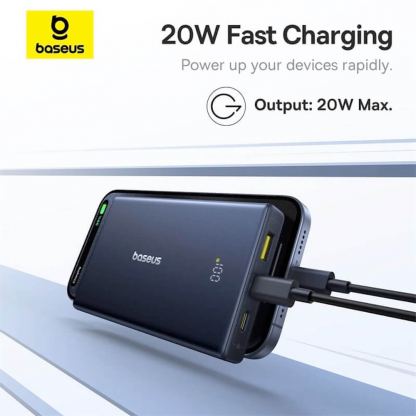 Baseus PicoGo Digital Display Power Bank 20W 10000 mAh - външна батерия с 1xUSB-A и 2xUSB-C изходи с технология за бързо зареждане (черен)  2