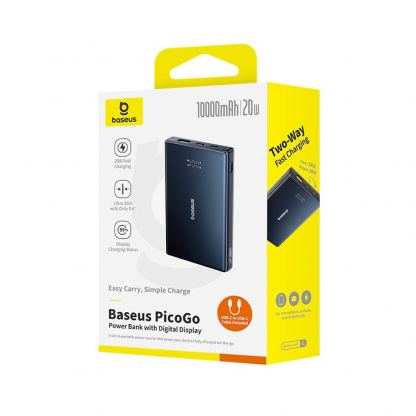 Baseus PicoGo Digital Display Power Bank 20W 10000 mAh - външна батерия с 1xUSB-A и 2xUSB-C изходи с технология за бързо зареждане (черен)  8