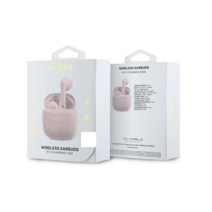 Guess Printed Classic Logo Stereo TWS Headset - безжични блутут слушалки със зареждащ кейс за мобилни устройства (розов) 4