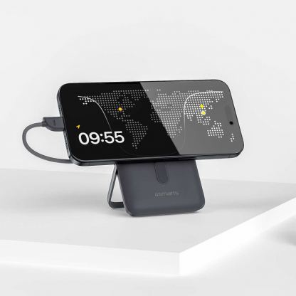 4smarts Power Bank Enterprise Pocket 10000 mAh 22.5W Qi2 - външна батерия с вграден USB-C кабел, USB-C порт и Qi2 безжично зареждане (тъмносив) 4