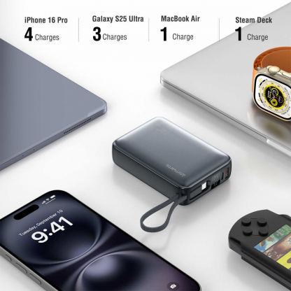4smarts Power Bank Enterprise Compact 20000 mAh 45W - външна батерия с USB-A и USB-C портове и вграден USB-C кабел (тъмносив) 5