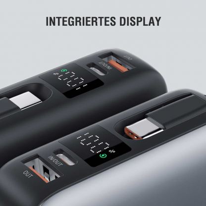 4smarts Power Bank Enterprise Compact 20000 mAh 45W - външна батерия с USB-A и USB-C портове и вграден USB-C кабел (тъмносив) 6