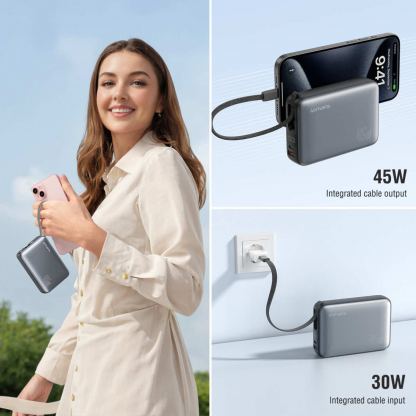 4smarts Power Bank Enterprise Compact 20000 mAh 45W - външна батерия с USB-A и USB-C портове и вграден USB-C кабел (тъмносив) 7