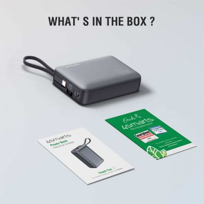 4smarts Power Bank Enterprise Compact 20000 mAh 45W - външна батерия с USB-A и USB-C портове и вграден USB-C кабел (тъмносив) 10