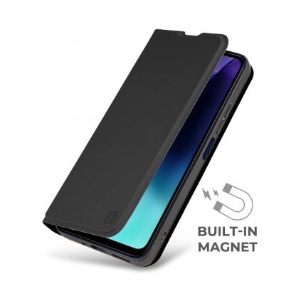 OBALME SmoothTouch Leather Flip Case - кожен калъф, тип портфейл с поставка и отделение за кр. карти за Xiaomi Redmi Note 14 5G (черен) 4