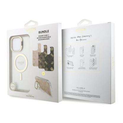 Guess Electroplated Camera Case With Interchangeable Backs - хибриден удароустойчив кейс с MagSafe и сменяеми гърбове за iPhone 16 Pro Max (прозрачен-златист) 7