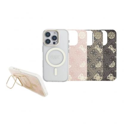 Guess Electroplated Camera Case With Interchangeable Backs - хибриден удароустойчив кейс с MagSafe и сменяеми гърбове за iPhone 16 Pro (прозрачен-златист) 2