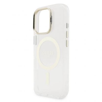 Guess Electroplated Camera Case With Interchangeable Backs - хибриден удароустойчив кейс с MagSafe и сменяеми гърбове за iPhone 16 Pro (прозрачен-златист) 7