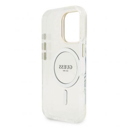 Guess Electroplated Camera Case With Interchangeable Backs - хибриден удароустойчив кейс с MagSafe и сменяеми гърбове за iPhone 16 Pro (прозрачен-златист) 8