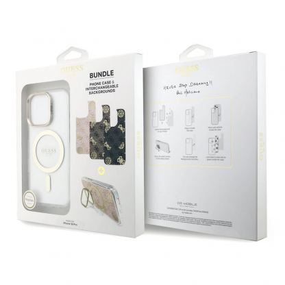 Guess Electroplated Camera Case With Interchangeable Backs - хибриден удароустойчив кейс с MagSafe и сменяеми гърбове за iPhone 16 Pro (прозрачен-златист) 9