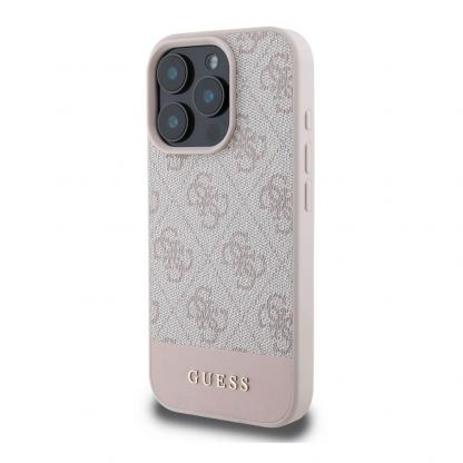 Guess PU 4G Stripe Leather Hard Case - дизайнерски кожен кейс за iPhone 16 Pro (розов) 2