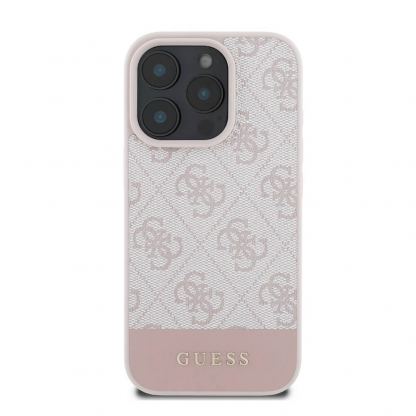 Guess PU 4G Stripe Leather Hard Case - дизайнерски кожен кейс за iPhone 16 Pro (розов) 3