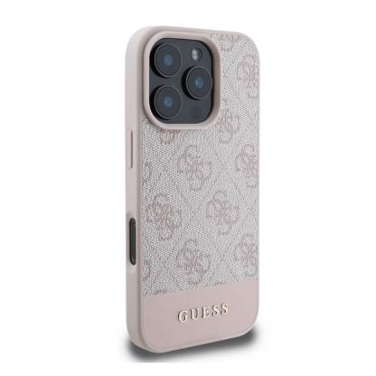 Guess PU 4G Stripe Leather Hard Case - дизайнерски кожен кейс за iPhone 16 Pro (розов) 4