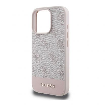 Guess PU 4G Stripe Leather Hard Case - дизайнерски кожен кейс за iPhone 16 Pro (розов) 5