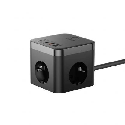 Baseus PowerCombo Cube Wall Power Strip With USB-C Hub 30W - разклонител с 3 изхода и вградени 1хUSB-C и 3хUSB-A изхода за мобилни устройства (черен) 2