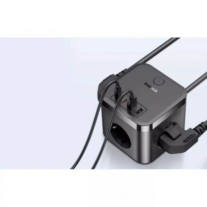 Baseus PowerCombo Cube Wall Power Strip With USB-C Hub 30W - разклонител с 3 изхода и вградени 1хUSB-C и 3хUSB-A изхода за мобилни устройства (черен) 4